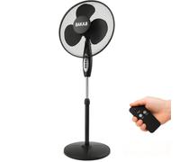 BAKAJI Ventilador de columna de pie, potencia 45 W, diámetro aspas 40 cm, 3 velocidades seleccionables, altura ajustable, oscilación horizontal y mando a distancia para control a distancia (negro)