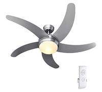 BAKAJI Ventilador de techo con luz lámpara de araña, 5 aspas de madera, lámpara cristal satinado, 3 velocidades, función de inversión de giro, temporizador y conexión para control remoto, Diám.132 cm