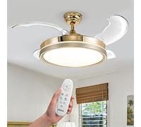 Bakaji, Ventilador de techo de acero, 106 cm de diámetro, 4 aspas de ABS retráctiles, plafón LED de 36W con cambio de color, 3 velocidades e inversión de rotación, timer y mando a distancia (bronce)