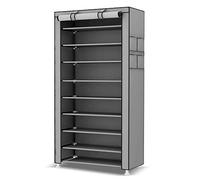 BAKAJI Zapatero ahorra espacio, con 10 estantes, 60x30x16cm, hasta 27 pares de zapatos, estructura de acero y revestimiento de tela TNT impermeable con cierre de cremallera antipolvo (gris)