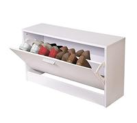 BAKAJI Zapatero Ahorro de Espacio 1 Puerta Baja Slim Entrada Madera 80 x 24 x 45 cm, Color Blanco, 80x24x45 cm