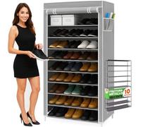 BAKAJI Zapatero armario ahorra espacio, 10 estantes, 90 x 30 x 160 cm, hasta 45 pares de zapatos, estructura de acero y revestimiento tejido TNT impermeable con cierre de cremallera antipolvo (gris)