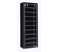 BAKAJI Zapatero Armario Ahorro de Espacio 11 estantes 60 x 30 x 175 cm hasta 30 Pares de Zapatos Estructura de Acero y Revestimiento de Tela TNT Impermeable con Cierre de Cremallera Antipolvo (Negro)