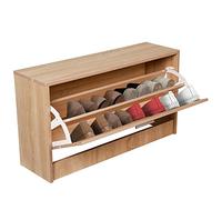 BAKAJI Zapatero Compacto Compacto para Ahorrar Espacio, Zapatero y cajones abatibles, tamaño reducido, Mueble bajo, 80 x 24 x 45 cm (Roble)