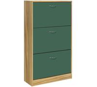 BAKAJI Zapatero Compacto de Madera melamínica con 3 Puertas abatibles y Doble Profundidad. Dimensiones: 60 x 24 x 120 cm (Verde y Roble)
