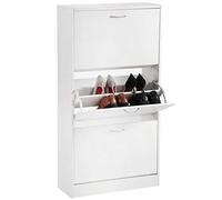 Bakaji - Zapatero compacto para ahorrar espacio, de madera MDF con acabado de melamina con 3 puertas para zapatos abatibles y doble profundidad, dimensiones 63 x 24 x 120 cm, color blanco
