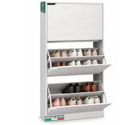 BAKAJI Zapatero de Madera MDF con 3 Puertas para Zapatos abatibles, Asas retráctiles, Doble Profundidad, tamaño Compacto, Delgado, 63 x 24 x 115 cm, Entrada de casa (Blanco fresinado)