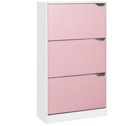 BAKAJI Zapatero de Madera MDF con 3 Puertas para Zapatos abatibles, Asas retráctiles, Doble Profundidad, tamaño Compacto, 63 x 24 x 115 cm, Ahorra Espacio en la Entrada de casa (Rosa y Blanco)