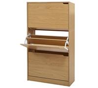 BAKAJI Zapatero de Madera MDF con 3 Puertas para Zapatos abatibles, Asas retráctiles, Doble Profundidad, tamaño Compacto, Delgado, 63 x 24 x 115 cm, Ahorra Espacio de Entrada de casa (Roble)