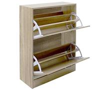 BAKAJI Zapatero para Ahorrar Espacio, de Madera melamínica con 2 Puertas abatibles y Doble Profundidad. Dimensiones: 60 x 24 x 83,5 cm (Beige), única