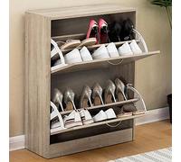 BAKAJI Zapatero zapatero de madera MDF color roble beige con 2 puertas abatibles y doble profundidad, dimensiones 60 x 24 x 85 cm