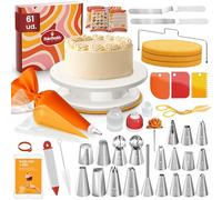 BakeBuddy Kit de Repostería Profesional 61 Piezas con Plato Giratorio | Con Boquillas de Acero Inoxidable, Manga Pastelera, Espátulas, Paletas & Utensilios de Repostería y Pastelería para Tartas