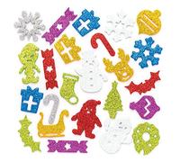 Baker Ross Etiquetas engomadas de la espuma del brillo de la Navidad (paquete de 120) para manualidades y proyectos de arte para niños, tarjetas, bolsos de fiesta y decoraciones