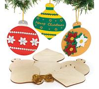Baker Ross FC117 Adornos Navideños de Madera - Paquete de 12, Haz tus propias Decoraciones Navideñas, Manualidades de Madera para Niños, Adornos Colgantes para Árboles de Navidad
