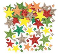 Baker Ross FE605 Pegatinas de Estrellas de Espuma con Purpurina de Otoño - Paquete de 198, Pegatinas para Niños, ideales para Proyectos de Arte y Manualidades infantiles