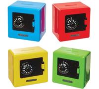 Baker Ross FN141 Mini Cajas Fuertes de Combinación - Paquete de 4, Simpáticas Bolsas de Fiesta, Pequeños Juguetes para Niños, Monedero