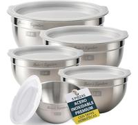 Baker's Signature Juego de 5 cuencos de acero inoxidable para mezclar con tapa, juego de 5 cuencos de metal para preparar alimentos, hornear, almacenar, cocinar, servir, aptos para lavavajillas, 0.5