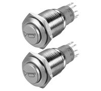 Balacoo Interruptor de Botón Pulsador de Metal Diseño de Autoretorno, 16mm, Pack de 2 Unidades para Proyectos en Camiones y Barcos