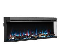 BALDERIA Athena 60 - Chimenea Eléctrica Empotrable, Llama LED Multicolor | Panorámica con Troncos Decorativos y Calefactor para salón Moderno