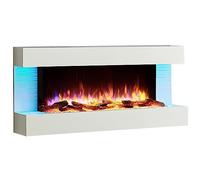 BALDERIA Chimenea Eléctrica de Pared Helia, Efecto de Llama 3D, Blanco | Calefacción 2000W, Iluminación Ambiental LED, Mando a Distancia, Temporizador, Control de Inicio programable y termostato