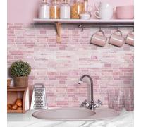 Baldosas Adhesivas Pared Ladrillo De Mármol Rosa Azulejos Adhesivos para Baño Dormitorio Impermeables Resistentes al Calor Vinilo Cocina Azulejos Paneles Adhesivos Pared 24.6x12 cm/ 10 pcs