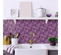 Baldosas Adhesivas Pared Mosaico Rosa Púrpura Azulejos Adhesivos para Baño Dormitorio Impermeables Resistentes al Calor Vinilo Cocina Azulejos Paneles Adhesivos Pared 15.25x15.25 cm/ 10 pcs