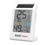 BaldrTherm Termómetro digital con higrómetro, funciona con energía solar, pantalla de 3,2 pulgadas, máx./min (blanco, 1 unidad)