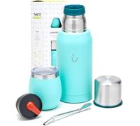 BALIBETOV Kit Mate - Incluye 1 taza mate, 1 pajita de bombilla y 1 termo con 2 tapones - Calabaza de acero inoxidable con tapa (Aqua)