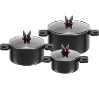 BALLARINI Set de 3 Ollas, Incluye 3 Tapas de Cristal, Revestimiento Antiadherente, Asas de Aluminio/Plástico, Click & Cook, Negro