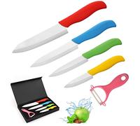 Ballery Cuchillos de Cocina, Cuchillos de Cerámica Set Cuchillos Cocina Profesional Chef con 4 x Cuchillos Ceramica y 1x Pelador Equipado con Mango Cómodo, en Diversos Colores