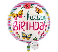 balloa Globo de papel de aluminio con forma de mariposa Happy Birthday, globo de helio con flores, decoración de cumpleaños, para niñas, cumpleaños infantiles, regalo de cumpleaños, decoración de