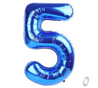Balorise 40 Pulgadas Gigante Aluminio Globo Azul Número 5, Helio Soportado, Foil Numero 0-9, 10-100 (101cm), Globos Decoración para la Fiesta de Cumpleaños, Boda, Aniversario