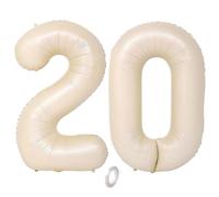 Balorise 40 Pulgadas Gigante Aluminio Globo Beige Número 20, Helio Soportado, Foil Numero 0-9, 10-100 (101cm), Globos Decoración para la Fiesta de Cumpleaños, Boda, Aniversario