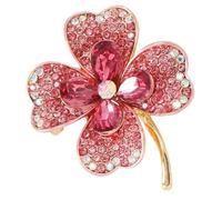 Baluue Broche de Trébol de Cuatro Hojas Rosa Gemas de Imitación, Accesorio Elegante y Portátil para Mujeres en Fiestas y Eventos Obsequios