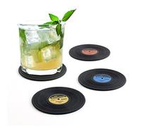 Balvi Posavasos The Coaster Color Negro Set de 4 Posavasos En Forma de Disco de Vinilo Silicona 9 cm