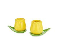Balvi Set Tazas café Tulip Color Amarillo/Verde 2 Tazas con Forma de tulipán y 2 Platos con Forma de