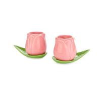 Balvi Set Tazas café Tulip Color Rosa/Verde 2 Tazas con Forma de tulipán y 2 Platos con Forma de Hoja