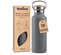 Bambaw Botella de Agua Termica 1 Litro, Botella Agua Acero Inoxidable 1 Litro con Asa, Cantimplora Acero Inoxidable Fácil de Transportar para Trabajo, Escuela o Gimnasio, Garrafa Inox (Gris Antracita)