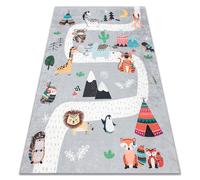 BAMBINO 2160 alfombra lavable Calles pueblo indio animales para niños antideslizante - gris 80x150 cm
