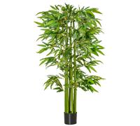 Bambú artificial HOMCOM XL 1,60H m con hojas densas realistas, maceta incluida, negro y verde