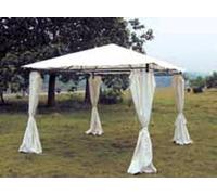 BAMBU Pérgola de metal fija de 3,0x3,0x2,5 mts con cortina lateral blanca