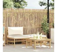 Bambú resistente con cojines acolchados modular 65x70x60 cm Blanco | Set de muebles de jardin 3 piezas bambu con cojines blanco crema, sofa modular exterior resistente mesita auxiliar y