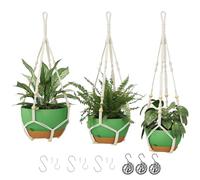 Bamworld 3 Colgadores de Macramé para Plantas de Interior con Cadena, Macetas Colgantes de Autoriego con Orificios de Drenaje y Plato Removible, Verde (28/23/20 cm)