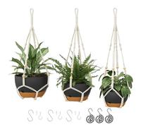 Bamworld 3 Colgadores de Macramé para Plantas de Interior con Cadena, Macetas Colgantes de Autoriego con Orificios de Drenaje y Plato Removible, Negro (28/23/20 cm)
