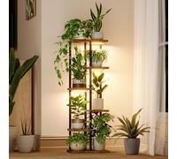 Bamworld Estantería con luz de cultivo para plantas de interior Esquina Soporte para plantas de metal de 6 capas Soporte de flores de madera para decoración de salón de casa decoración de terrazas