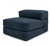 bananair - Sofá Cama 1 Plaza Convertible - Cama Individual Desfundable en Terciopelo Acanalado - Sillon Una Plaza, Futón Japonés Práctico y Confortable, Acolchado en Espuma (70 x 190 cm, Azul)