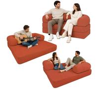 bananair - Sofá Cama de 2 Plazas Fabricado en Francia - Sofá Modular de Espuma de Alta Densidad y Tejido de Pana - Diseño Innovador Boneless, Enviado Comprimido (Terracota)