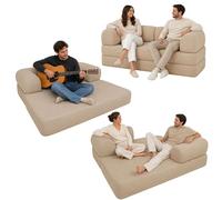 bananair - Sofá Cama de 2 Plazas Fabricado en Francia - Sofá Modular de Espuma de Alta Densidad y Tejido de Pana - Diseño Innovador Boneless, Enviado Comprimido (Beige)