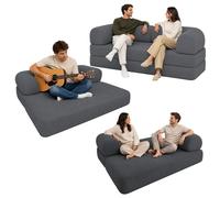 bananair - Sofá Cama de 2 Plazas Fabricado en Francia - Sofá Modular de Espuma de Alta Densidad y Tejido de Pana - Diseño Innovador Boneless, Enviado Comprimido (Gris Antracita)