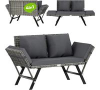 Banca de jardín - Banca para exteriores - Silla reclinable - Banca - Polirratán - Reposabrazos ajustables - Resistente a la intemperie